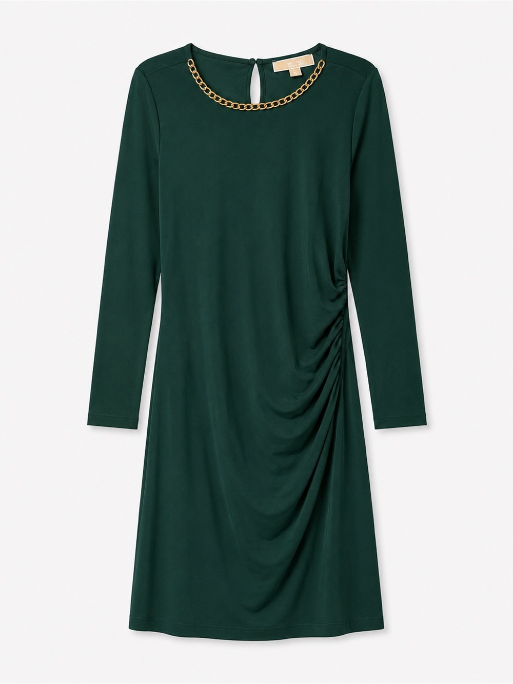 Michael Kors Emerald Green Long-Sleeve Dress with Gold Chain